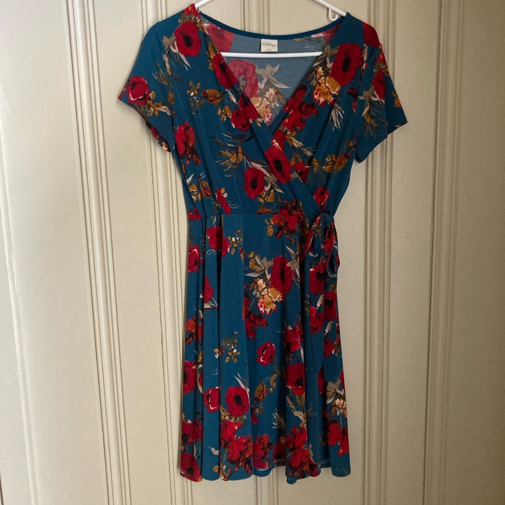 Navy Floral Faux Wrap Dress